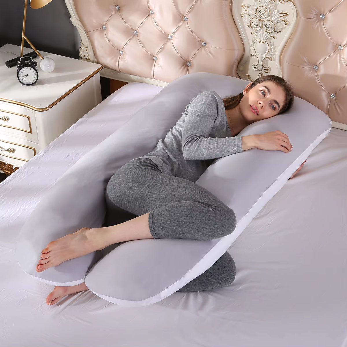 Almohada corporal en U Bremux - color gris blanco