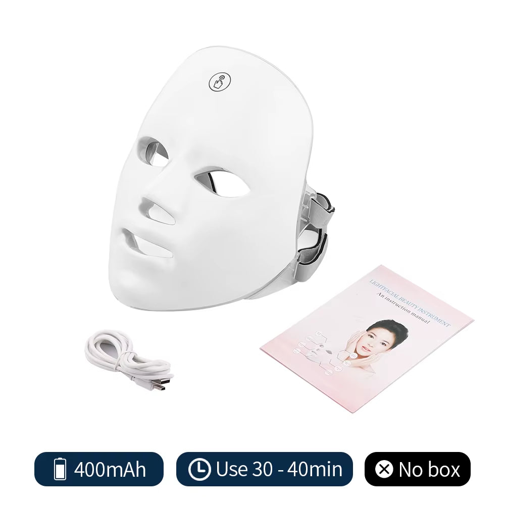 Mascarilla LED Facial Recargable, Mascarilla De Belleza Con Fotones LED De 7 Colores, Rejuvenecimiento De La Piel, Estiramiento Facial En Casa, Blanqueamiento, Cuidado De La Piel, Mascarilla De Belleza