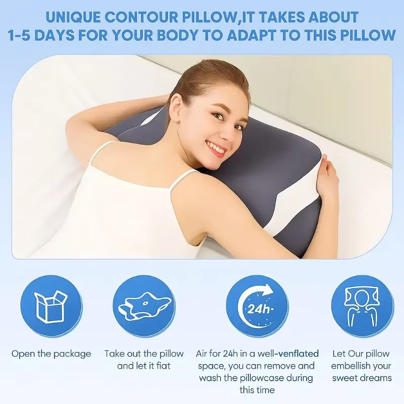 Ergonomic Memory Foam Butterfly Neck Pillow C-Shaped Adjustable Dual Height Transparent Cover Support for Side/Supine/Pillow Sle
