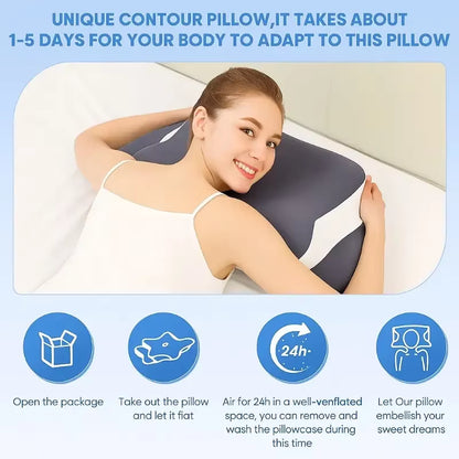 Ergonomic Memory Foam Butterfly Neck Pillow C-Shaped Adjustable Dual Height Transparent Cover Support for Side/Supine/Pillow Sle