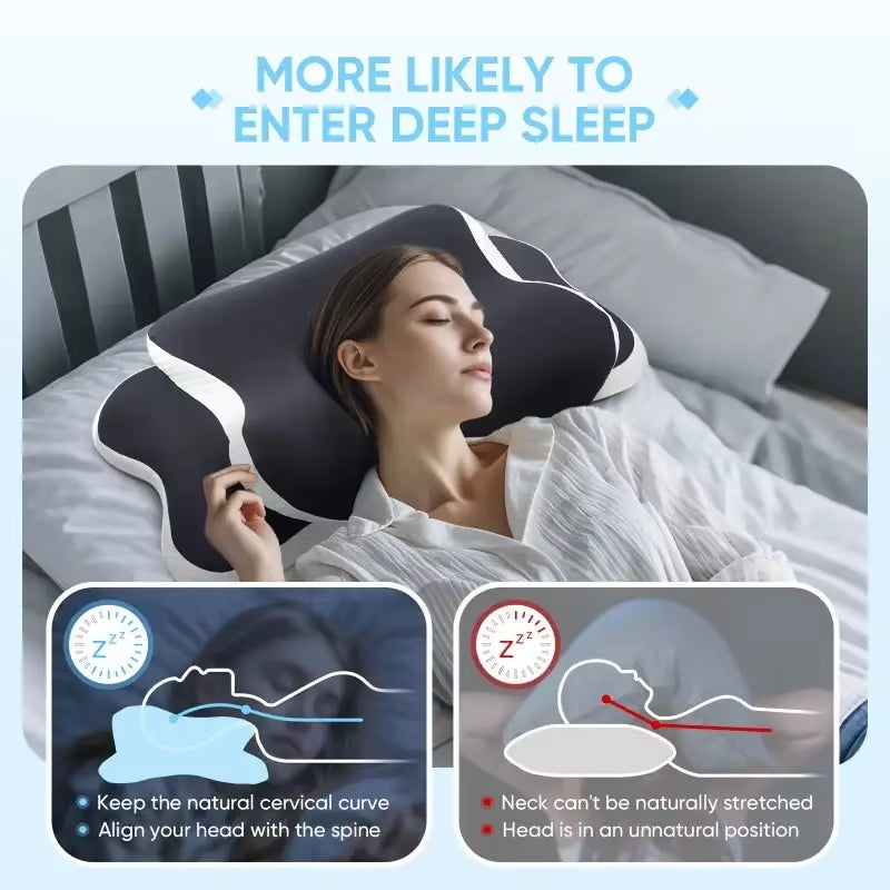 Ergonomic Memory Foam Butterfly Neck Pillow C-Shaped Adjustable Dual Height Transparent Cover Support for Side/Supine/Pillow Sle