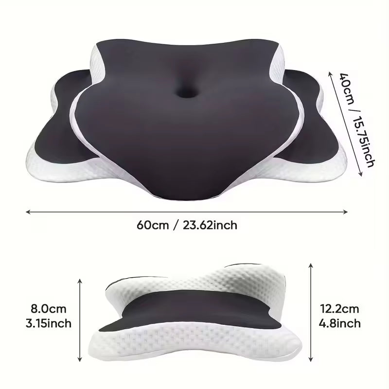 Ergonomic Memory Foam Butterfly Neck Pillow C-Shaped Adjustable Dual Height Transparent Cover Support for Side/Supine/Pillow Sle