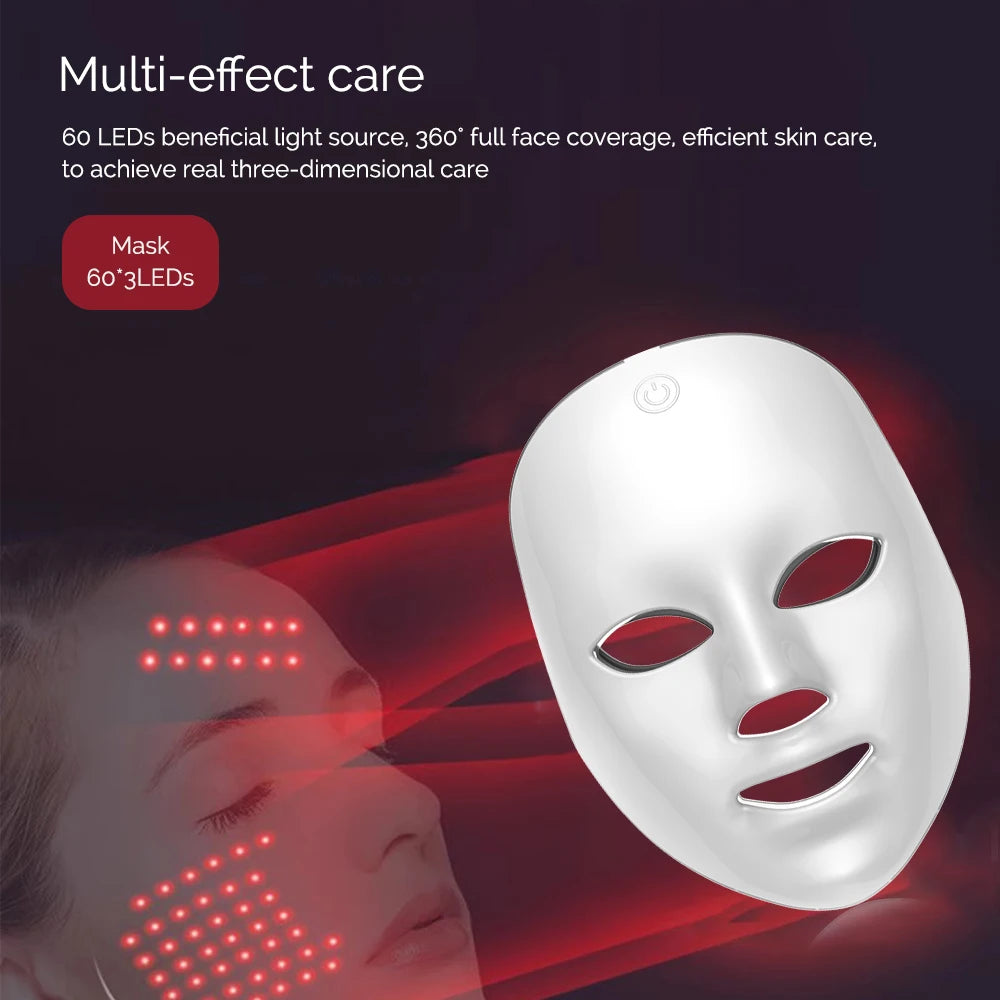 Mascarilla LED Facial Recargable, Mascarilla De Belleza Con Fotones LED De 7 Colores, Rejuvenecimiento De La Piel, Estiramiento Facial En Casa, Blanqueamiento, Cuidado De La Piel, Mascarilla De Belleza
