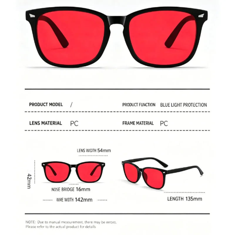 Unisex Red Yellow Orange Tinted anti Blue Light Glasses, Night Sleep Red Lens Filter Eyewear for Eye Strain Relief