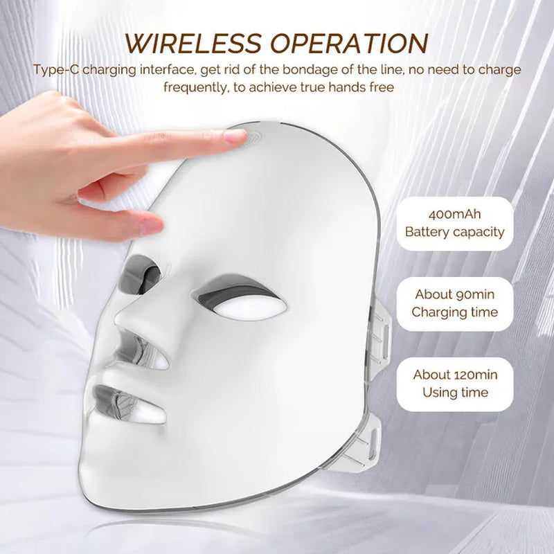 Mascarilla LED Facial Recargable, Mascarilla De Belleza Con Fotones LED De 7 Colores, Rejuvenecimiento De La Piel, Estiramiento Facial En Casa, Blanqueamiento, Cuidado De La Piel, Mascarilla De Belleza